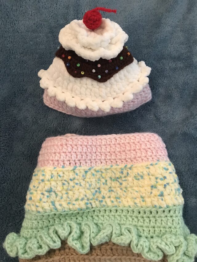 Sweet Ice Cream Cone Crochet Baby Cocoon / Sleep Sack with Cap - Newborn to 4 Months