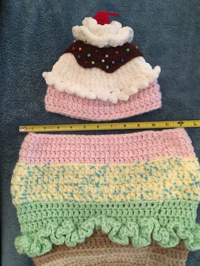 Sweet Ice Cream Cone Crochet Baby Cocoon / Sleep Sack with Cap - Newborn to 4 Months